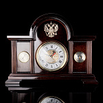 /Н-56 (180) ЧАСЫ + БАРОМЕТР+ТЕРМОМЕТР "Герб" Красное дерево (цвет) настольные 