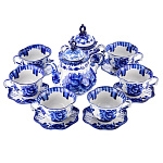 /Срв-чашки Гжель СЕРВИЗ"АНЕМОН":чайник, сахарница+6 ч/пар  Авт.работа.