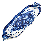 0063587 Гжель БЛЮДО овальное С РЫБКАМИ (по бокам) кобальт 38*14*4см