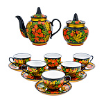 0068981 Хохлома Комплект чайный КЛУБНИКА(блюд., чашка, сах, чайн) 14 пр. (в/к) 341700000014