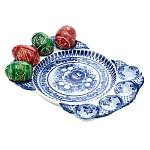 0063738-28*19,5см  Гжель ПАСХАЛЬНИЦА (8 яиц) в кобальте "ВОСХИЩЕНИЕ" 