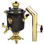 202723/7л КОМПЛЕКТ САМОВАР+труба латунный, черный никель, Герб РФ 7л