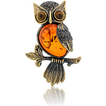 0045345/1554.4 Брошь Сова на веточке Ночь (коньячный)