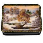 0078138 ШКАТУЛКА с росписью "ПЕЙЗАЖ, ЗИМА"13*10*3,5 см 