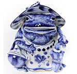 09307 Гжель Скульптура "Дама" (жаба) 10*10см Авт.Черновы Л.и В 