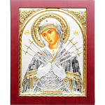 0052403/19*24,7см/5022040231 Икона "БМ Семистрельная"дерево/шелкограф/позолота/серебр