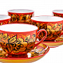 Чайный сервиз на 6 персон "Кудрина красная". Хохлома, фотография 5. Интернет-магазин ЛАВКА ПОДАРКОВ