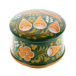 0070889  Хохлома Шкатулка (коробочка) БУТОН зел фон9*8 см 