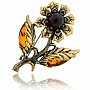 Брошь с янтарем "Цветок георгина" (коньячный), фотография 2. Интернет-магазин ЛАВКА ПОДАРКОВ