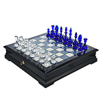 0063324-НПСупер-цена!ШАХМ.ЛАРЕЦ с нат.перламутром 45*45*9см (фиг. хрусталь бело-син) черн. ложемент