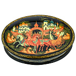 0071571/13*9см Лаковая миниатюра Палех ШКАТУЛКА "ТРОЙКА" Чигарева  