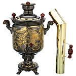 200978 КОМПЛЕКТ Самовар+труба жаровой ДРАКОН в черном никеле 7л,банка,гравипрвка