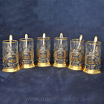 13849-сер/зол-9шт с ложками НАБОР подстаканников "Вокзалы МОСКВЫ" 9шт.в упаковке