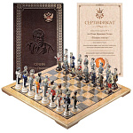 0039456 Фарфоровые шахматы -КЕЙС "НОВАЯ ЭПОХА" №17  доска-карельск.береза,фиг.фарфор