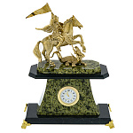 0044766/П Нат.камень Часы "Георгий Победоносец" Змеевик бронза (7225)