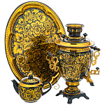 246121  Хохлома Самовар электрический КУДРИНА ЗОЛОТАЯ на черном