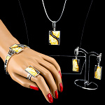 0025526 Серебро 925 К-т Модерн 2 серьги 10г; подвеска 6г, кольцо 6г, браслет 16г