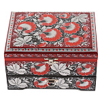 140053/17*13 Хохлома Шкатулка под украшения "ЦВЕТЫ" Красный фон арт Р59