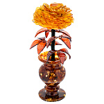 0080524-НП Янтарь Сувенир "Роза в вазе" h= 21см (крупный цветок)