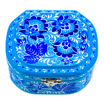 00691112 Хохлома Шкатулка Хохлома "ГОЛУБЫЕ ЦВЕТЫ" синий фон12*10см  Р31