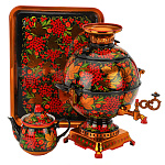 0054758-5л-Нб-шар Самовар Тульский электрический "Рябинка" 5л. в наборе 3 предм. 