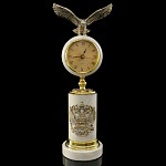 11843 Нат.камень ЧАСЫ "Орел-Герб РФ" 33*9,5см Белый Мрамор, Бронза, в П/У Ч-026