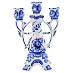 006399 Гжель Подсвечник 3-х рожк."РОМАНС"