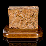 202836 СКУЛЬПТУРА МАМОНТ, окаменел кость мамонта, дер вязь13,5*9 см