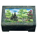 0023492/ФР-14*6*9 Нат.камень Шкатулка с рисунком   Змеевик 