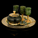0059250 Златоуст НАБОР ИКОРНЫЙ нефритовый с 3 рюмками 24001/2805