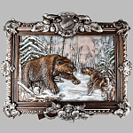 0032818/66*54 Нат. дерево ПАННО "ОХОТА НА МЕДВЕДЯ" краски,  дуб