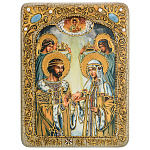 0073262/15*20см Икона подарочная "Петр и Феврония" мор.дуб  в ПУ (RTI-248-4.m)