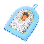 0052350/4,5*6см/5016271501/розовый Икона "Ангел-Хранитель" серебрение, кожа 