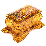 0068511/НП  Изделия из янтаря ШКАТУЛКА прямоугольная "Яблочки на ветке" 15*10*9см