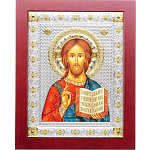 0052408/21*26см/5022211240 Икона "Спаситель"шелкограф/позолота/серебр/стразы