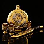 0049438 Златоуст Набор охотника NAO - 0614 (Фляжка + 3 рюм. охотн + нож Ц/м Таганай NCM-1451)