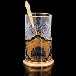 0064612/6660 Златоуст Подстаканник "Храм Христа Спасителя"+ложка , в П/У SUV 6660