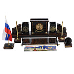 0061591 Натуральный камень Настольный набор "Представительский" , обсидиан колричневый и черный