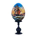 0059003/11,5см ЯЙЦО Пасхальное на подставке "МОРЕ"  дерево/лак