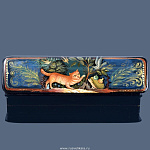   лаковая миниатюра ШКАТУЛКА-пенал "КОТ и ЁЖ" 16,5*4*4см Авт.Краснов