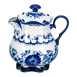 0078245 Гжель МОЛОЧНИК с крышкой в коб Авт. Алехин С.С.