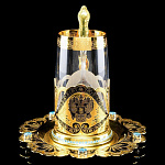 0015391/0020005 Златоуст НАБОР: Подстаканник+блюдце+ложка +стакан ФИАНИТЫ,RAZ 6910