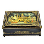 0044884/34*26*11см  Лаковая миниатюра Палех ШКАТУЛКА "Санкт-Петербург" Комяков 