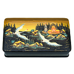 0073113/18*10*5см Художественная роспись ШКАТУЛКА "РУССКИЙ СЕВЕР. ЗАКАТ" желтое небо