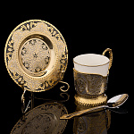 Кофейная пара с позолотой и эмалью "ФСБ". Златоуст