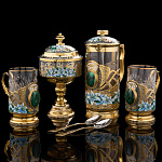 Чайный набор с френч-прессом и подстаканниками "Малахит". Златоуст