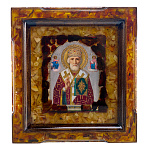 Икона янтарная "Николай Чудотворец" 24х26 см
