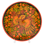 Поднос деревянный с росписью "Птица и клубника". Хохлома