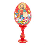 0059752/17,5см-ГОСПОДЬ ВСЕДЕРЖИТЕЛЬ  ЯЙЦО Пасхальное на подставке Красное Цветы  дерево/лак