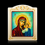 0066568-0066 Икона рукописная Казанская Божия Матерь перламутр 160-195 мм белая рама